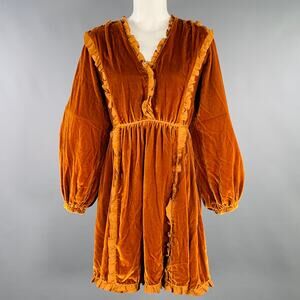 ULLA JOHNSON Size 4 Camel Ruffled Long Sleeve Below Knee Dress